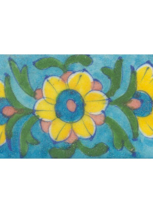 Yellow Flowers on Turquoise Base Tile