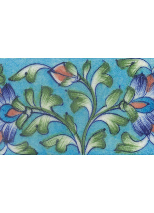Turquoise, Blue and Brown Flowers and Green Shading leaf with Turquoise Base Tile