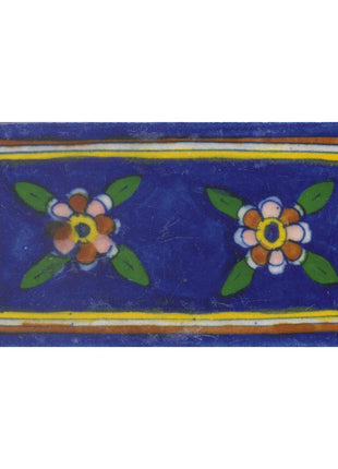 Brown,Pink and Yellow Flowers and Green leaf with Blue Base Tile