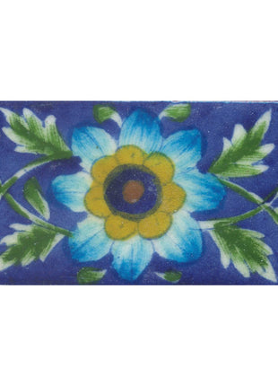 Yellow,Blue and Brown Flower and Green Shading leaf with Blue Base Tile