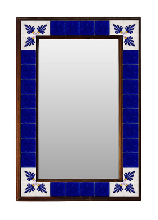 Well Designed Blue Ceramic Tile With White Design On Wooden Frame