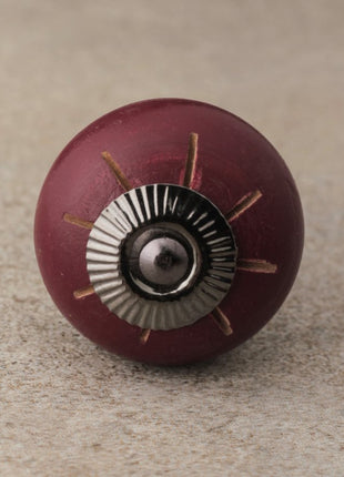 Red and Dark Red Design Wooden Knob with Light Brown Double Stripes