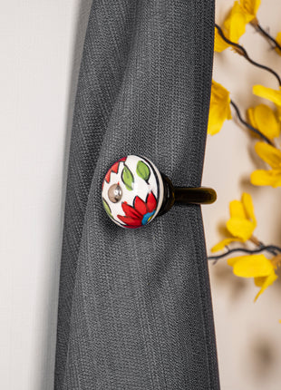 Curtain Tie Backs Hook Decorative Wall Hook- Red Flower (Set of Two)