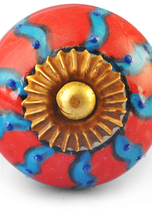 Turquoise and Red Ceramic Knob
