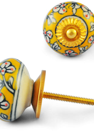 White Design with Yellow Colour Ceramic knob