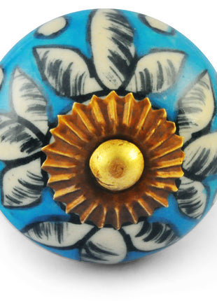 White design with Turquoise Colour Ceramic Knob
