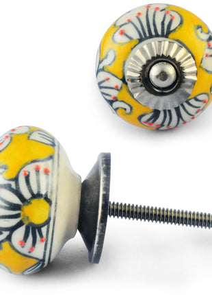 White design with Yellow Colour design Ceramic knob