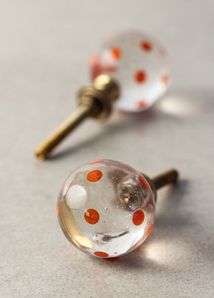 Transparent Clear Round Shaped Door Knob With Orange Polka-Dots
