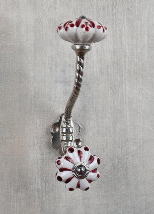 White Kitchen Cabinet Knob With Maroon Floral Design with Metal Wall Hanger