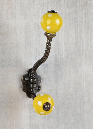 Yellow Cabinet White Polka-Dots Knob with Metal Wall Hanger