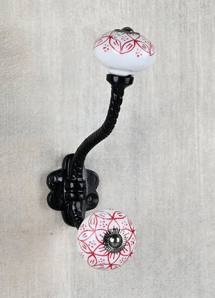 Well Designed White And Red Knob With Metal Wall Hanger