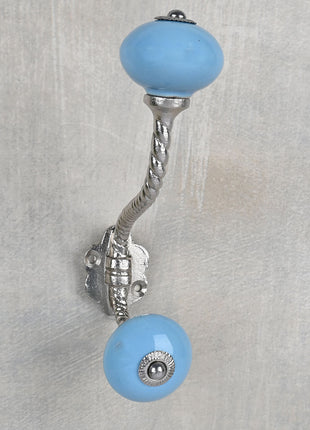 Solid Turquoise Ceramic Knob With Metal Wall Hanger