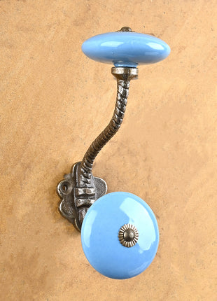Solid Round Shape Turquoise Color Knob With Metal Wall Hanger