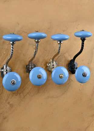 Solid Round Shape Turquoise Color Knob With Metal Wall Hanger