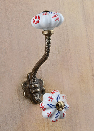 White Hand painted Stylish Ceramic Knob With Metal Wall Hanger