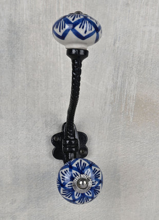White Royal Ceramic Knob Blue Print With Metal Wall Hanger