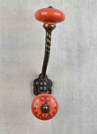 Round Clock Sandy Orange Knob With Metal Wall Hanger