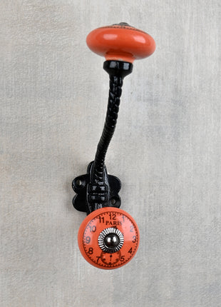 Round Clock Sandy Orange Knob With Metal Wall Hanger
