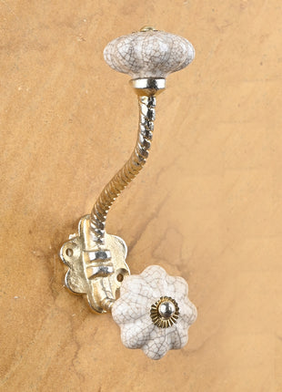 Cream Cracked Flower Shaped Knob With Metal Wall Hanger