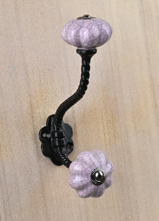 Purple Cracked Round Knob With Metal Wall Hanger