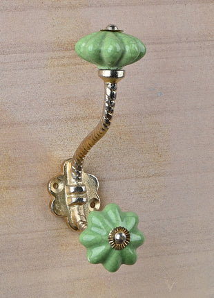 Cracked Green Flower Shaped Knob With Metal Wall Hanger
