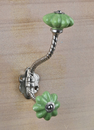 Cracked Green Flower Shaped Knob With Metal Wall Hanger