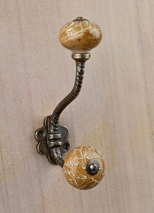 Brown Embossed Design Knob With Metal Wall Hanger