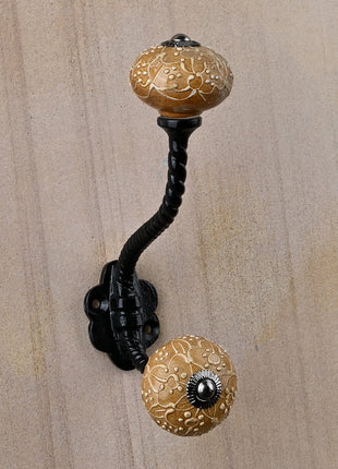Brown Cracked Embossed Design Knob With Metal Wall Hanger