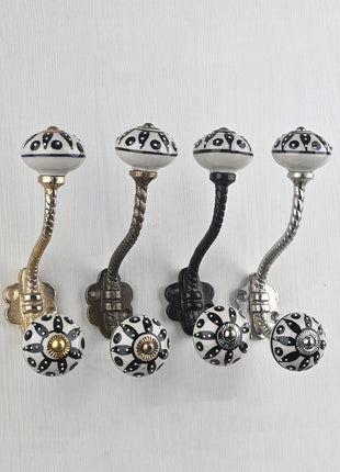 Grey  Black Ceramic Knob With Metal Wall Hanger