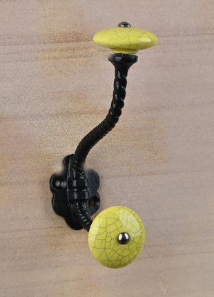 Yellow Cracked Round Knob With Metal Wall Hanger