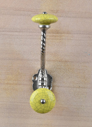 Yellow Cracked Round Knob With Metal Wall Hanger