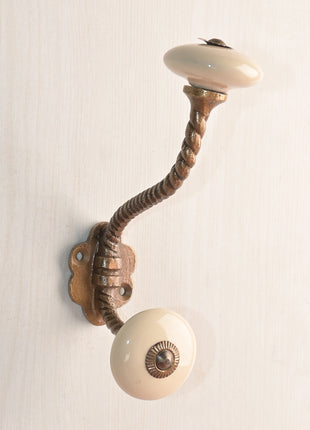 Off White Ceramic Cabinet Knob With Metal Wall Hanger