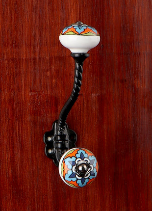 Multicolor Round Ceramic Knob With Metal Wall Hanger