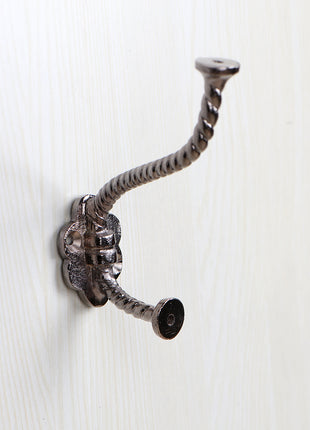 Grey Ceramic Knob With Black Cracked And Embossed Print With Metal Wall Hanger