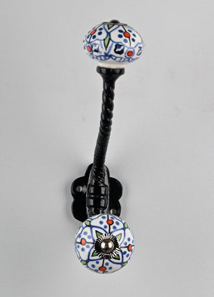 Multicolor Design on White Base Knob With Metal Wall Hanger