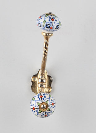 Multicolor Design on White Base Knob With Metal Wall Hanger