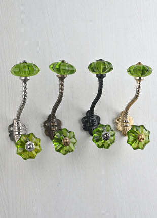 Designer Light Green Glass Knob With Metal Wall Hanger