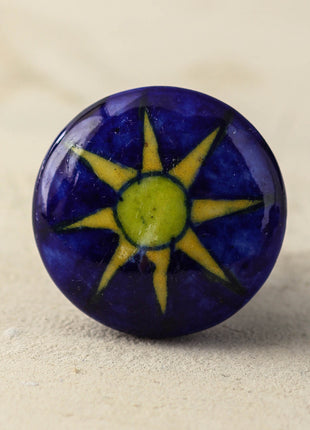 Blue Ceramic Blue Pottery Kitchen Cabinet Knob With Yellow Star