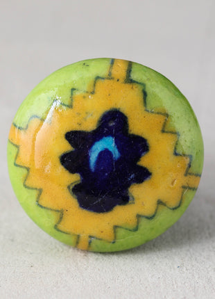Light Green Ceramic Blue Pottery Knob With Multicolor Patchwork