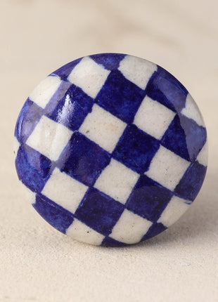 Blue and White Checkerboard Ceramic Blue Pottery Dresser Cabinet Knob