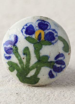 White Ceramic Blue Pottery Kitchen Cabinet Knob With Blue Flowers
