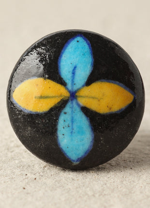 Well Designed Black Dresser Cabinet Knob With Yellow And Turquoise Petals