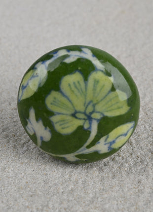 Handmade Light Green Flower On Green Ceramic Blue Pottery Door Knob