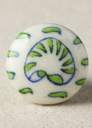 Stylish Green Heart On White Ceramic Blue Pottery Drawer Knob