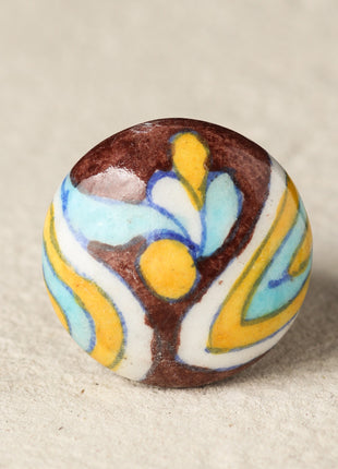 Stylish Multicolor Design On Brown Ceramic Blue Pottery Knob