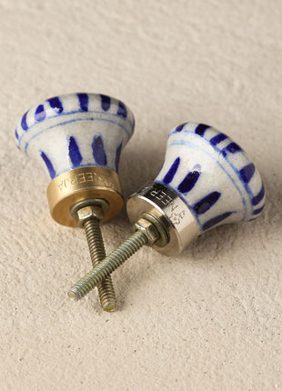 Stylish Blue Stripes On White Ceramic Blue Pottery Door Knob
