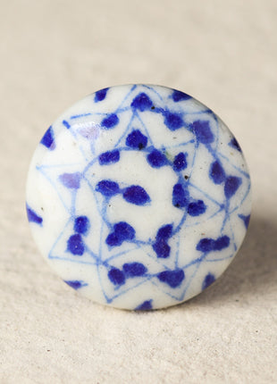Handmade Scattered Blue Dots On White Dresser Cabinet Knob