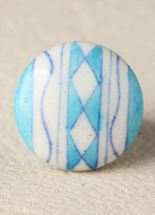 Vintage Turquoise And White Patchwork Blue Pottery Door Knob