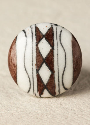 Elegant Brown And White Patchwork Blue Pottery Drawer Knob