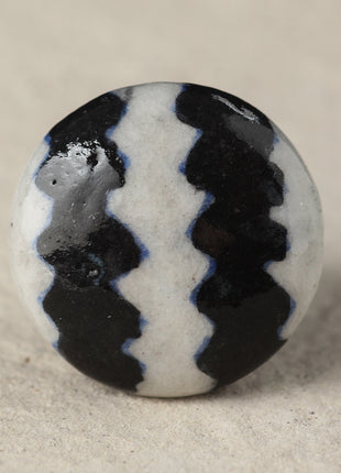 Zigzag White And Black Ceramic Blue Pottery Door Knob